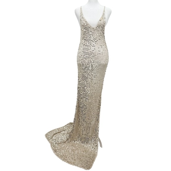 Retrofete Dress Marie Sequin Crochet Maxi White Ivory Gold Long XS / S Strappy - Picture 4 of 16